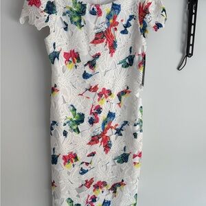 Sharagano Red and White Midi Dress